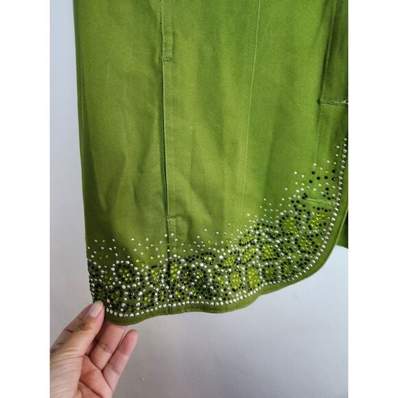 Quacker Factory Green w/Studded Detail Cotton Button Up Jacket size 1X - Picture 3 of 9